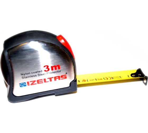 Изображение товара Рулетка IZELTAS прорезиненный корпус, хромированная, с поясным зажимом, 3м 0588150013