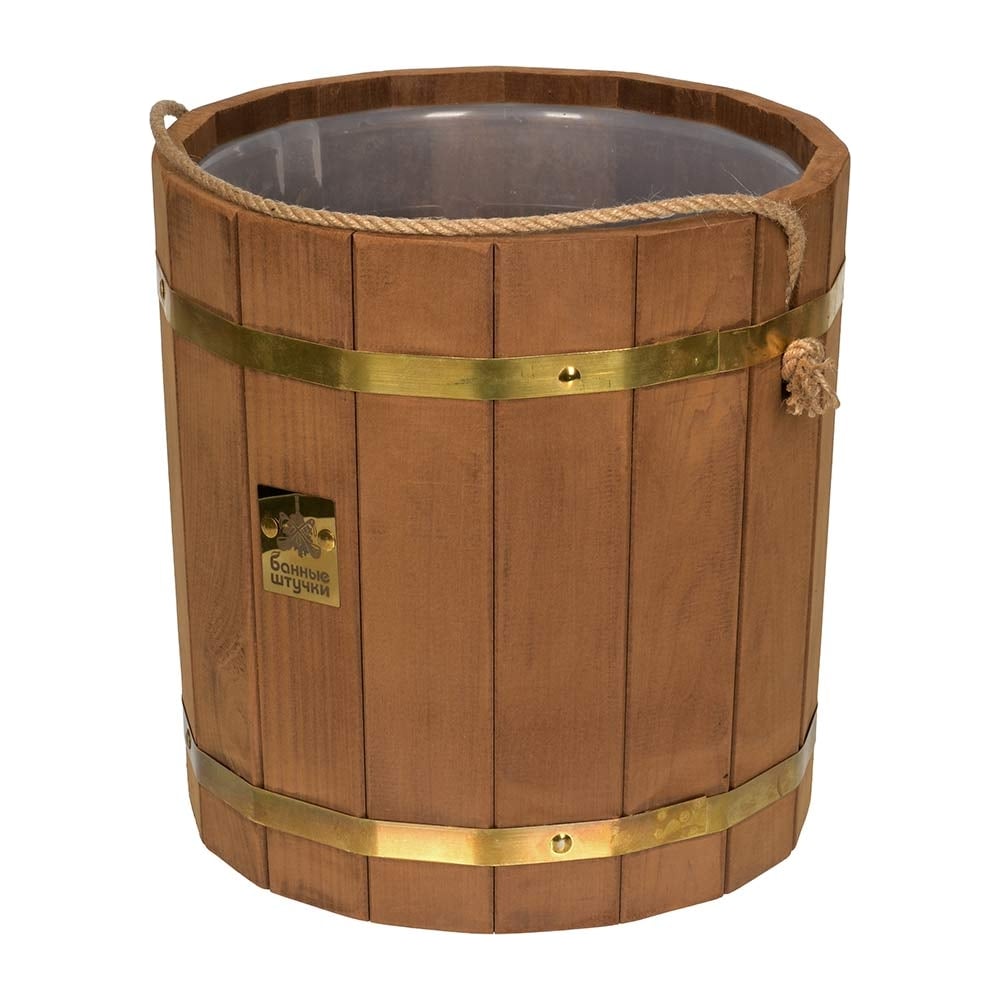 Изображение товара Ведро банное 13 л термо с латунным обручем и пластиковой вставкой Банные Штучки