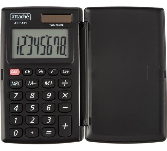 Изображение товара Карманный калькулятор Attache aep-101 с крышкой, 8 разрядов, двойное питание, черный 1779759