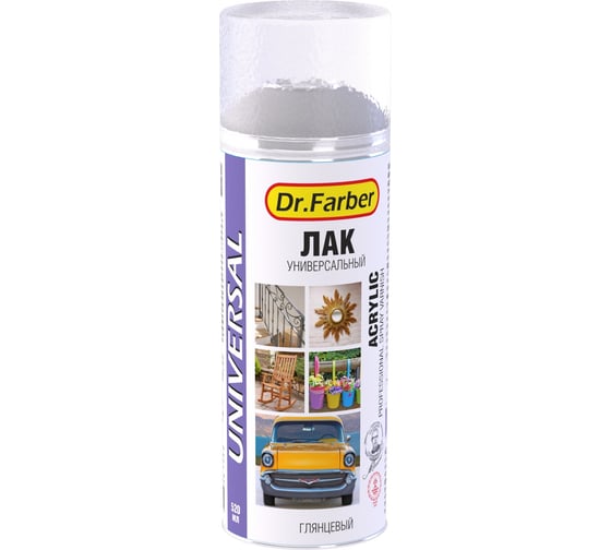 Изображение товара Лак-аэрозоль MAV Dr.Farber акриловый универсальный бесцветный глянцевый 520 мл 297598