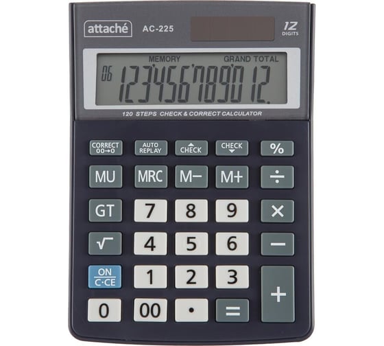 Изображение товара Настольный калькулятор Attache aс-225, 12 разрядов, двойное питание, серый 1779760