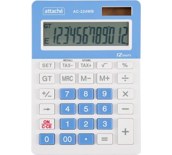 Изображение товара Настольный калькулятор Attache aс-224wb, 12 разрядов, двойное питание, бело-синий 1779756