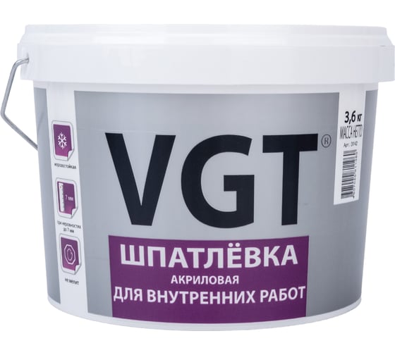 Изображение товара Шпатлевка для внутренних работ 3,6 кг VGT 11603365