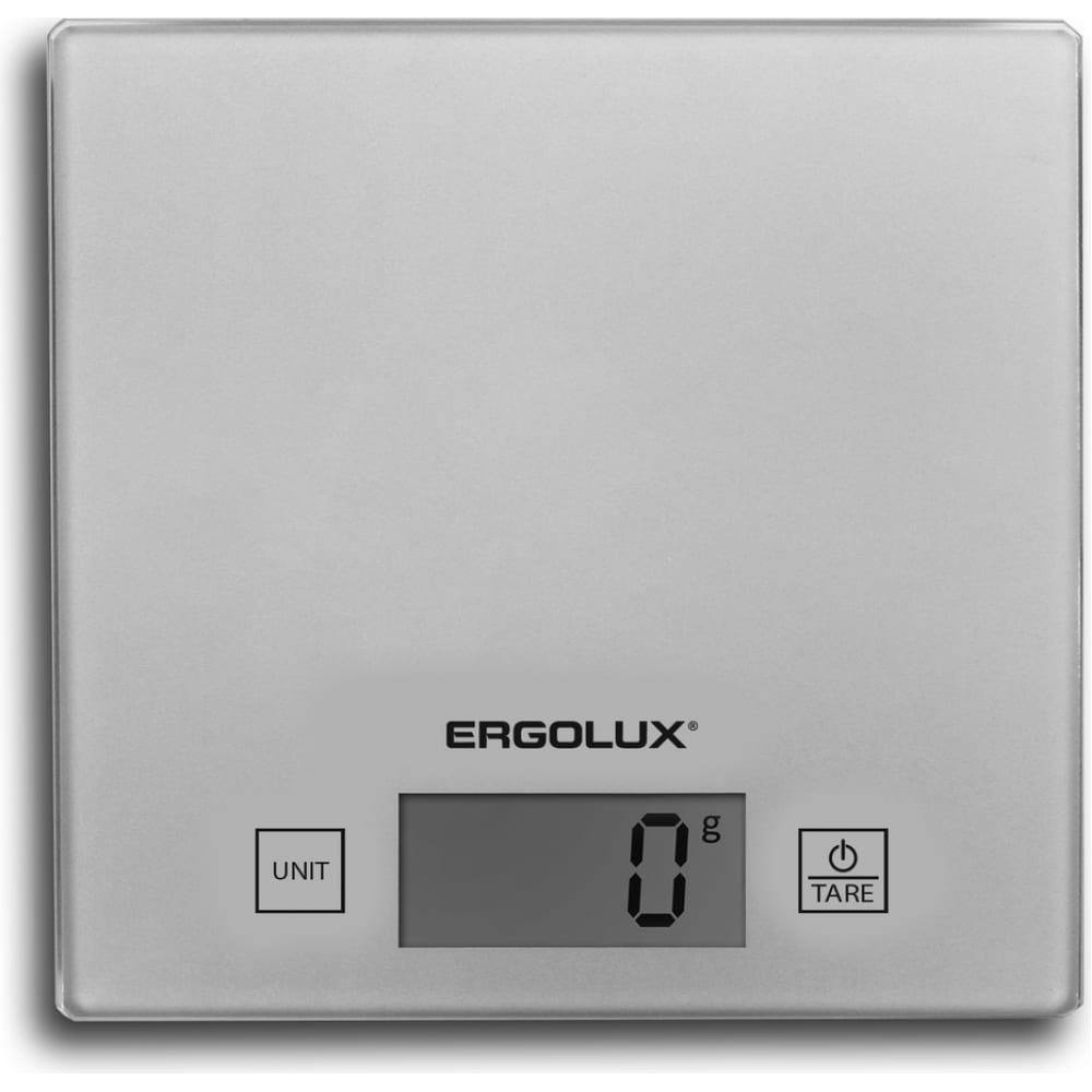 фото Кухонные весы ergolux elx-sk01-с03 серые металлик до 5 кг, 150*150 мм 13429