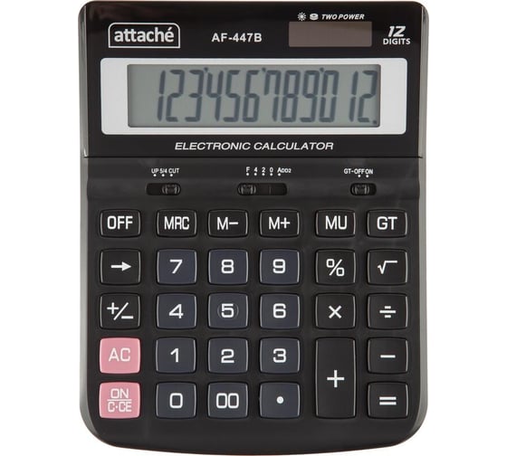 Изображение товара Настольный полноразмерный калькулятор Attache af-447b, 12 разрядов, двойное питание, черный 1779742