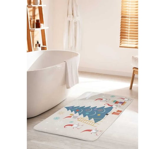 Изображение товара Противоскользящий коврик для ванной комнаты и туалета JOYARTY "Гномы украшают елку" 60x100 см bath_119570_60x100