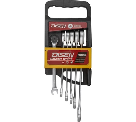 Изображение товара Набор трещоточных ключей Disen 8, 10, 12, 13, 14, 17 мм, 6 предметов в усиленном пластиковом держателе DSH150554334