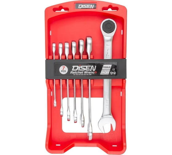 Изображение товара Набор трещоточных ключей Disen 8, 10, 12, 13, 14, 17, 19 мм, 7 предметов в пластиковом держателе DSD151054343