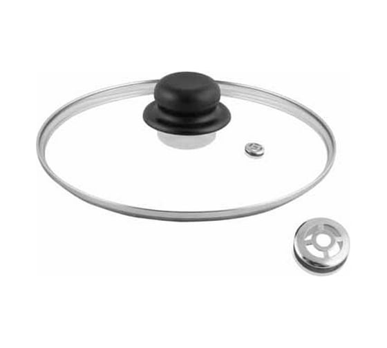 Изображение товара Стеклянная крышка Appetite с металлическим ободом, пластиковой кнопкой с усиленным пароотводом 18 см GF18P