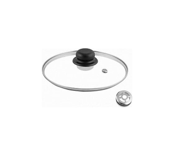 Изображение товара Стеклянная крышка Appetite с металлическим ободом, пластиковой кнопкой с усиленным пароотводом 26 см GF26P