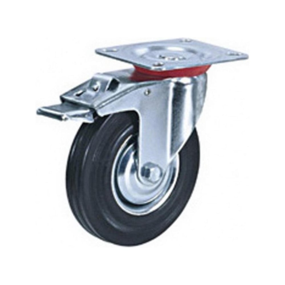 Изображение товара Колесо для тележки SCB 200, поворотное, литая резина, тормоз 200мм