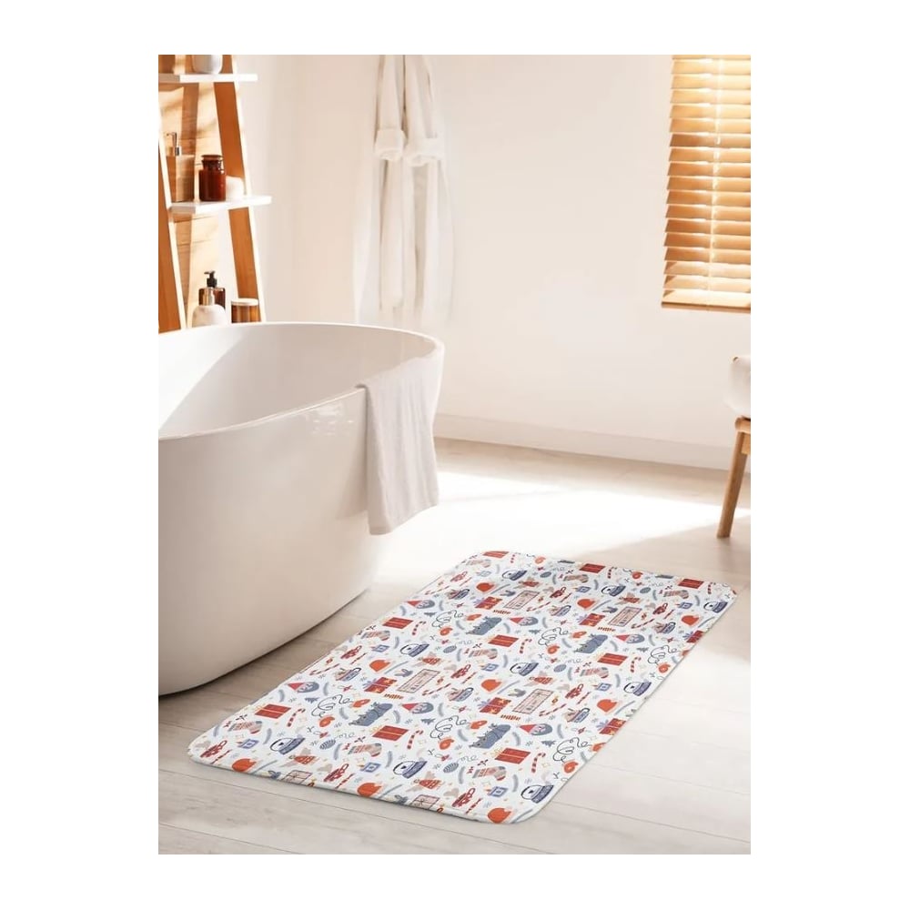 Изображение товара Противоскользящий коврик JOYARTY "Праздничный котик" 60x100 см для ванной