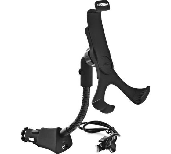 Изображение товара Держатель телефона в прикуриватель SKYWAY с USB-портом 360, 12/24V, черный S00301004