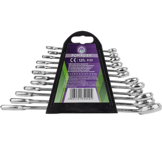 Изображение товара Набор комбинированных ключей POMAGIER 6-14, 17, 19, 22 мм, 12 предметов в пластиковом держателе POM-5123(57387)
