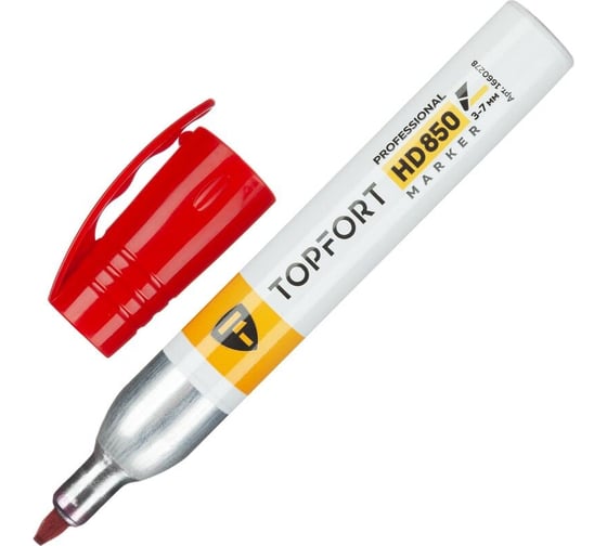 Изображение товара Маркер для агрессивной среды Topfort HD 850 красный, 3-7 мм, скошенный наконечник 1660278