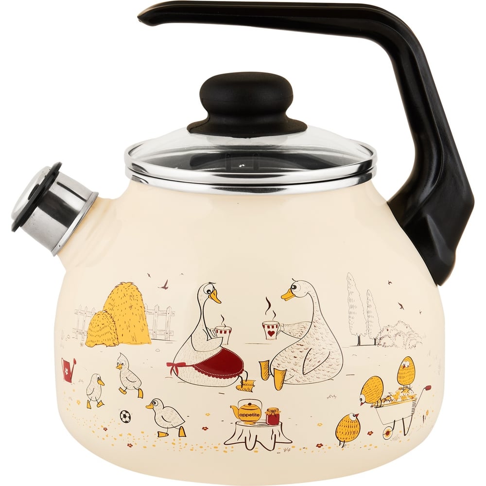 Изображение товара Эмалированный чайник со свистком appetite 3 л с рисунком для индукционной и газовой плиты