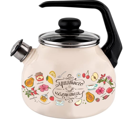 Изображение товара Эмалированный чайник со свистком appetite 3 л, приятного аппетита 550002935