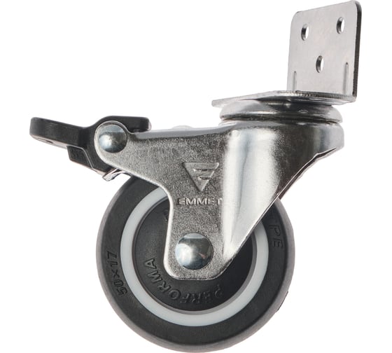 Изображение товара Комплект мебельных колес EMMET со стопором, 50 мм, г-образная пятка, черный E0106-ГЧ