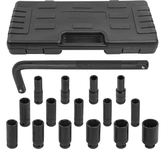 Изображение товара Набор головок ударных глубоких с Г-образным воротком 1/2'' 15+1 предмет, в кейсе Partner PA-4166A-5MPB(54749)