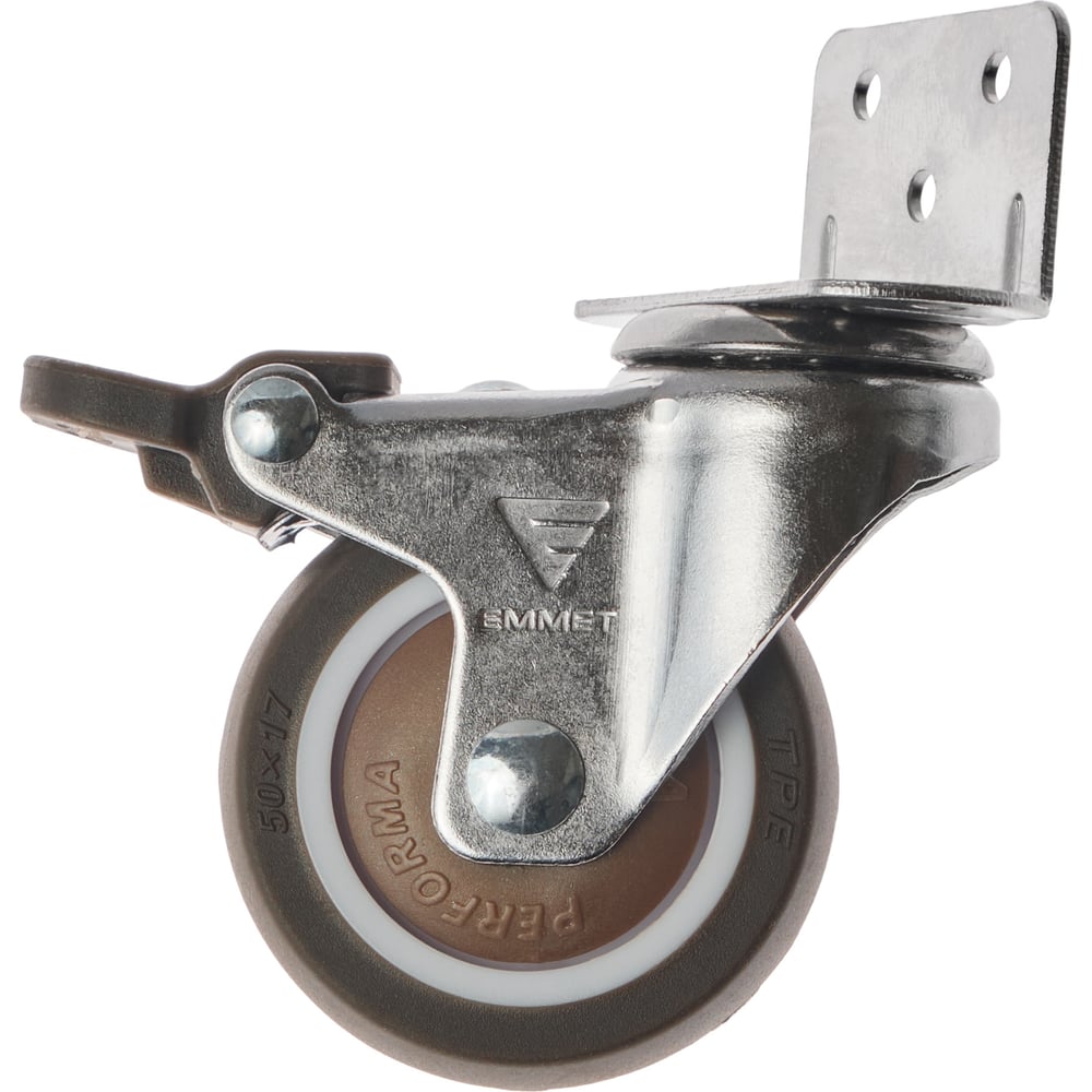 Изображение товара Комплект мебельных колес EMMET 50 мм с тормозом, г-образное крепление, коричневый