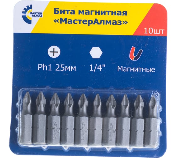 Изображение товара Биты магнитные (10 шт; Ph1; 25 мм) МастерАлмаз 10501017