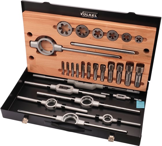 Изображение товара Набор метчиков и плашек VOELKEL G(BSP) 1/8 -1.0 HSS-G 26 предметов V48020