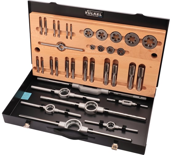 Изображение товара Набор метчиков и плашек VOELKEL UNF 1/4-1,0 HSS-G 35пр V48063