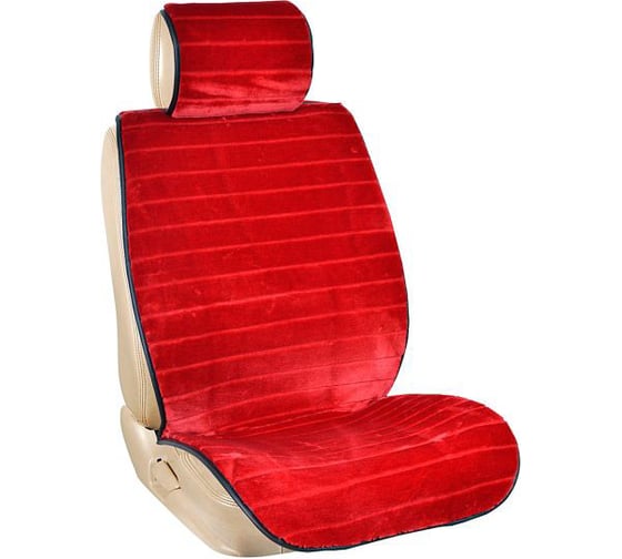 Изображение товара Накидки на сиденья SKYWAY меховые, искусственный мутон, 5 предметов, красный, полоска S03001068