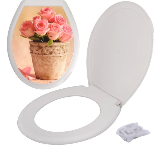 Изображение товара Сиденье для унитаза с крышкой МУЛЬТИДОМ Цветы 44.7x36.7x3 см СП72-105