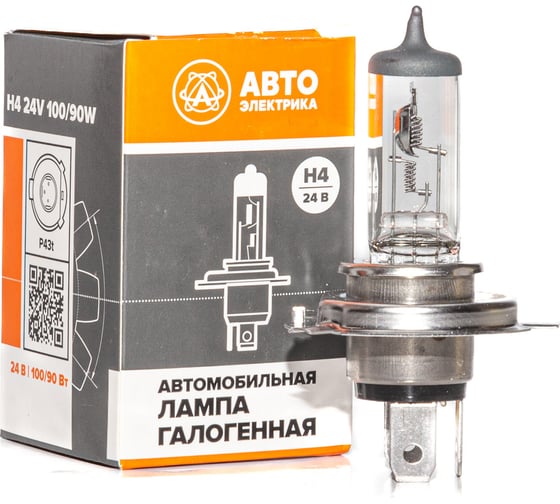 Изображение товара Автолампа АВТОЭЛЕКТРИКА h4 24-100/90 p43t, галогенная 24 в 09.02401