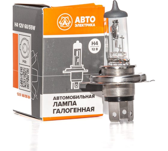 Изображение товара Автолампа АВТОЭЛЕКТРИКА h4 12-60/55 p43t, галогенная 12 в 09.02399
