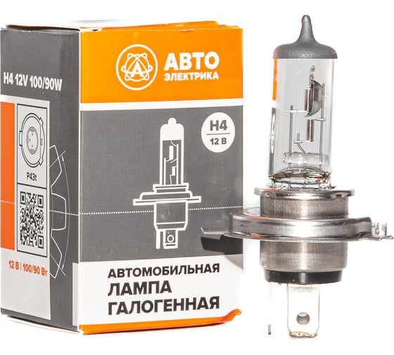 Изображение товара Автолампа АВТОЭЛЕКТРИКА h4 12-100/90 p43t, галогенная 12 в 09.02397