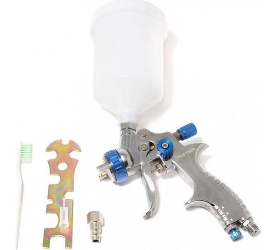 Изображение товара Краскораспылитель Partner с верхним пластиковым бачком 600мл, 1.7 мм, 1.5 bar, 128-170 л/мин, присоединительная резьба 1/4 + штуцер TE-2010-17V(18500)