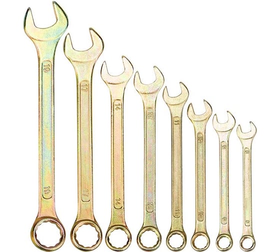 Изображение товара Набор комбинированных ключей REXANT 8-19 мм, 8 шт желтый цинк 12-5842-2