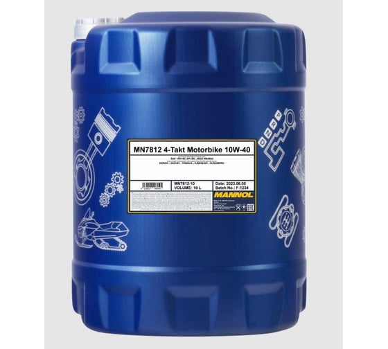 Изображение товара Масло синтетическое моторное 4-тактное MOTORBIKE 10W-40, 10 л, для мотоциклов MANNOL 781210