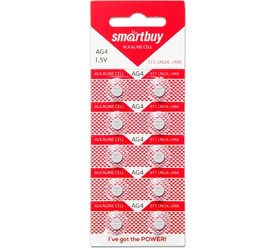 Изображение товара Батарейка Smartbuy часовая ag4-10b (100/2000) упаковка 10 шт. SBBB-AG4-10B
