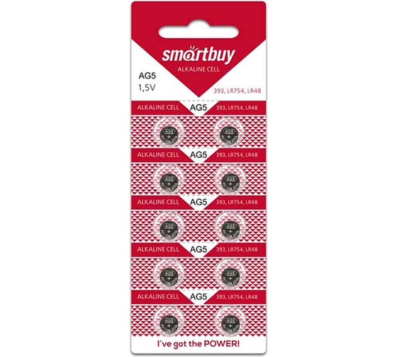 Изображение товара Батарейка Smartbuy часовая ag5-10b (100/2000) упаковка 10 шт. SBBB-AG5-10B