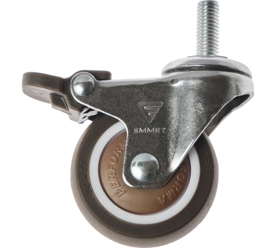 Изображение товара Комплект мебельных колес EMMET со стопором, резьба м8x20 мм, в комплекте 4 шт., коричневый E1122-РК