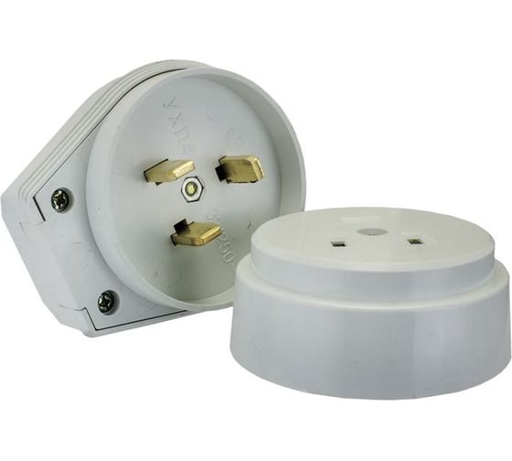 Изображение товара Разъем EKF РШ-ВШ 32А 250В 2P+PE ОУ пластиковый бел. PROxima AS-250-O-01