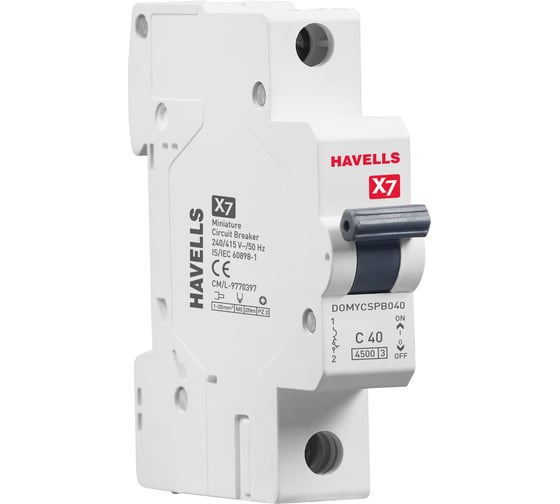 Изображение товара Автоматический выключатель Havells 1P, 4.5kA, C-40A, 1M. 7701526