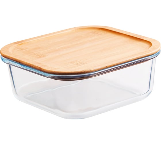 Изображение товара Стеклянный контейнер appetite studio квадратный, 800 мл, бамбуковая крышка BMC800S