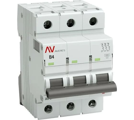 Изображение товара Автоматический выключатель EKF AVERES AV-6, 3P, 4A, B, 6kA mcb6-3-04B-av