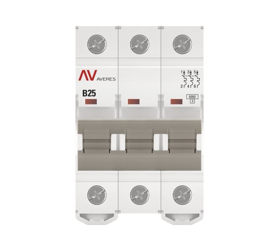 Изображение товара Автоматический выключатель EKF AV-6 3P 25A (B) 6kA AVERES mcb6-3-25B-av