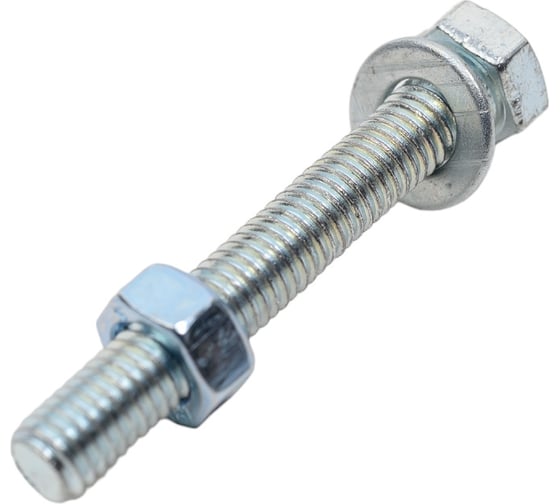 Изображение товара Набор болт с шестигранной головкой, гайка, шайба VIPкрепеж полная резьба, DIN 933, 5х35 мм, 4 шт. 17824 VIP