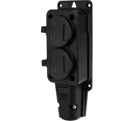 Изображение товара Штепсельная двухместная розетка AGIS влагозащищенная, с/з, 16 а, ip44, каучук, черная МК105