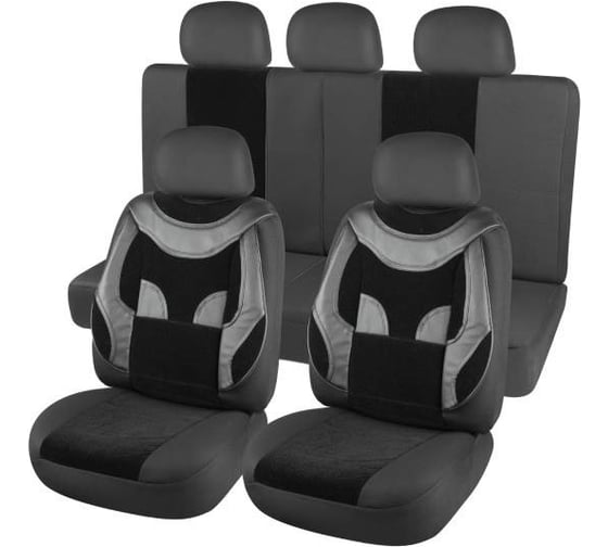 Изображение товара Чехлы на сиденья SKYWAY Protect Plus- 4 велюр/экокожа, 11 предметов, черный S01301094