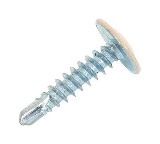 Изображение товара Саморез с прессшайбой Качественный КРЕПЕЖ светлая слоновая кость, 4.2х19 мм, RAL 1015, сверло, 250 шт. 0300218 КЧ