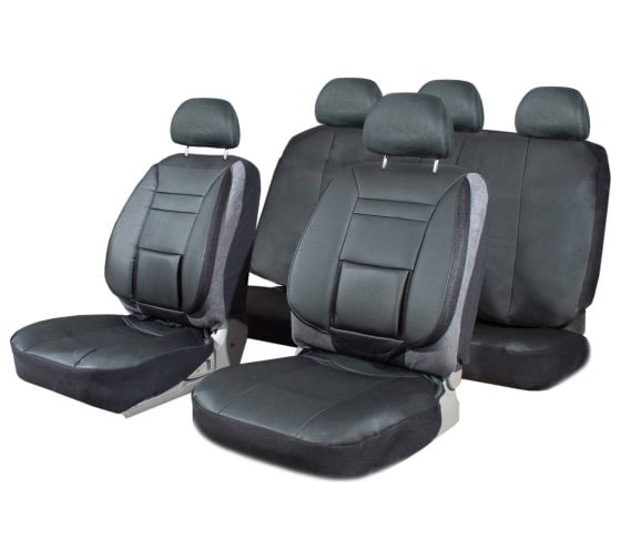 Изображение товара Чехлы на сиденья SKYWAY Protect-2 экокожа/велюр, 11 предметов, черный S01301038