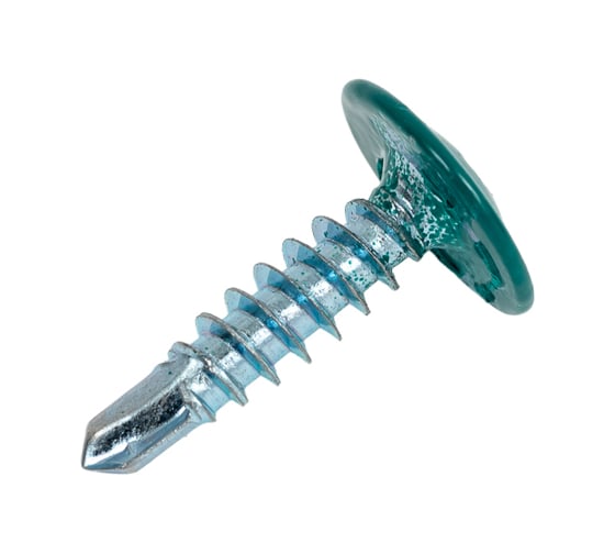 Изображение товара Саморез с прессшайбой Качественный КРЕПЕЖ зеленый опал, 4.2х16 мм, RAL 6026, сверло, 250 шт. 0300208 КЧ