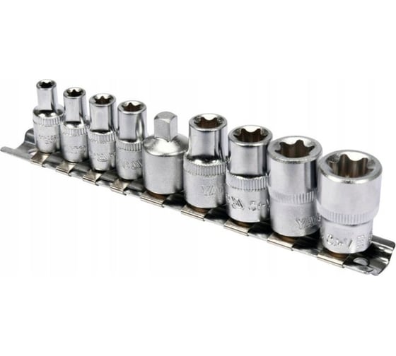 Изображение товара Набор торцовых головок YATO 1/4-3/8 TORX 9 предметов Е5-Е16 холдер YT-0520 37140520 092 1
